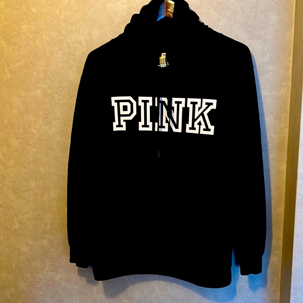 Victoria secrets PINK Black with white lettered pullover fleece hoodie